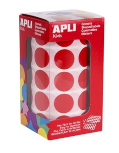 Apli Rollo de 1770 Gomets Redondos Rojos - Ø 20mm - Adhésif permanent - Desarrolla Habilidades et Capacidades en Niños