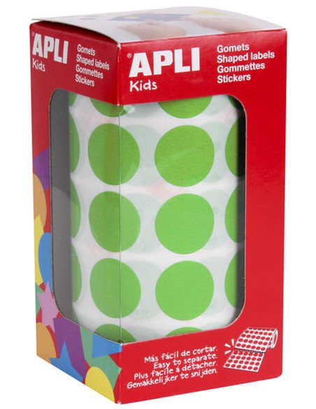 Apli Pack de 1.770 Gomets Redondos Ø 20mm - 59 Feuilles Pretroqueladas - Adhésif permanent - Idéal Pour Escuelas Infantiles et C