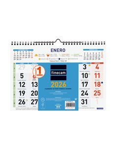 Finocam Calendario de Pared - Annuel 2026 - Format M - 300x10x220mm - Numeros Grandes - Couleur Bleu et Blanc