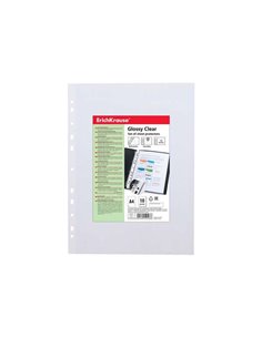 Erichkrause Glossy Clear Pack de 10 Fundas Multitaladro A4 100mic - 11 Taladros - Acabado Brillante Transparent