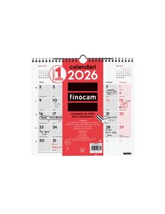 Finocam Calendario de Pared en Catalan - Annuel 2026 - Format M - 265x5x255mm - Espacio Pour Escribir - Couleur Blanc et Rouge