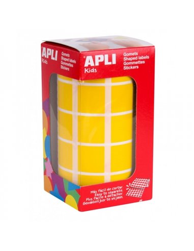Apli Rollo de Gomets Cuadrados - Adhésif permanent - 1.770 Gomets - Desarrolla Habilidades - Adhésif Base Eau - Couleur Jaune