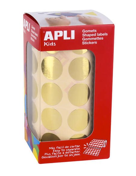Apli Gomets Redondos Oro Métallisé - Taille Ø 20mm - Adhésif permanent - 1770 Gomets Par Rollo - Idéal Pour Actividades Creativa