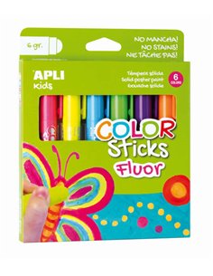 Apli Couleur Sticks Pack Avec 6 Temperas Solidas de 6g en Couleurs Fluor - Acabado Satinado - Séchage rapide - Efecto Cera ou Te