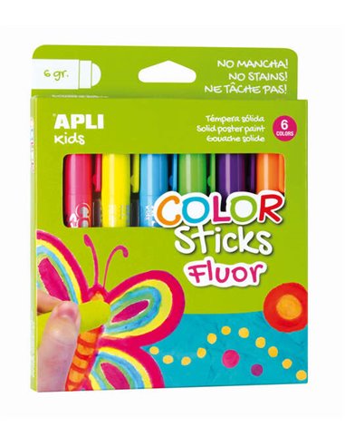 Apli Couleur Sticks Pack Avec 6 Temperas Solidas de 6g en Couleurs Fluor - Acabado Satinado - Séchage rapide - Efecto Cera ou Te