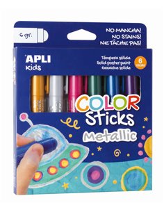 Apli Couleur Sticks Pack Avec 6 Temperas Solidas de 6g en Couleurs Metalizados - Acabado Satinado - Séchage rapide - Efecto Cera