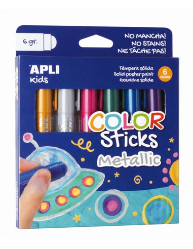 Apli Couleur Sticks Pack Avec 6 Temperas Solidas de 6g en Couleurs Metalizados - Acabado Satinado - Séchage rapide - Efecto Cera