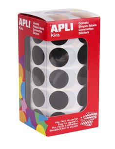 Apli Pack de 1.770 Gomets Redondos Ø 20mm - Adhésif permanent Base de Eau - Sans de Disolventes - Couleur Noir