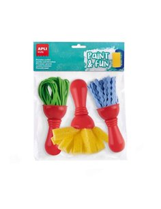 Apli Kids Paint & Fun Pack de 3 Pinceles de Goma EVA et Esponja - Format Maxi - Couleurs assorties
