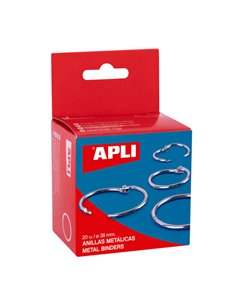 Apli Anillas Articuladas Metalicas 38mm - Acabado Niquelado Durable - Idéal Pour Encuadernacion et Scrapbooking - Boîte Avec 20 