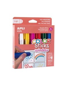 Apli Kids Couleur Sticks Window Pack 6 Temperas Solidas 6gr - Especiales Pour Dibujar et Pintar sobre Cristales - Facile Nettoya