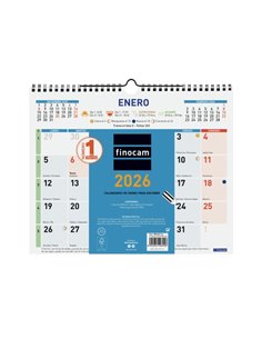 Finocam Calendario de Pared - Annuel 2026 - Format M - 300x10x255mm - Espacio Pour Escribir - Couleur Bleu et Blanc