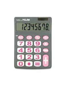 Milan Nata Calculadora de Sobremesa 8 Digitos - Teclas Grandes - Apagado Automatico - Couleur Gris et Rose