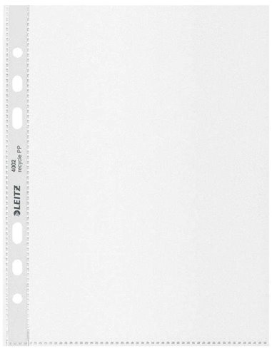 Leitz A5 Recycle Pack de 25 Fundas Mutitaladro A5 - 6 Taladros - Plastico Reciclado - 100% Reciclable - Transparent