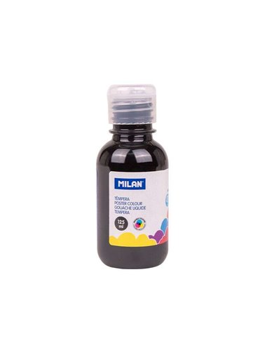 Milan Botella de Tempera 125ml - Tapon Dosificador - Séchage rapide - Mezclable - Couleur Noir