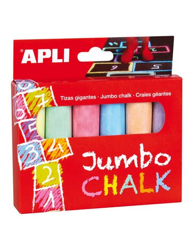 Apli Tizas Redondas Jumbo de Couleurs assorties - Taille Ø 25 x 105mm - Fabricadas Avec Sulfato de Calcio Bajo en Residuo - Idea