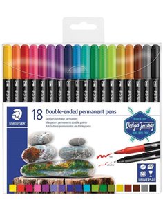 Staedtler 3187 Pack de 18 Feutres Permanentes de Double Pointe - Résistant à l'eau - Séchage rapide - Couleurs assorties