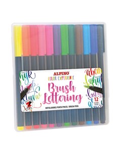 Alpino Couleur Experience Pack de 12 Feutres Brush Lettering - Pointe Pincel de 4.55mm - Encre Base Eau - Couleurs Vivos et Bril