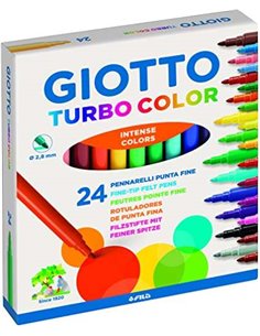 Giotto Turbo Couleur Pack de 24 Feutres - Pointe Fina 2.8 mm. - Encre al Eau - Lavable - Couleurs assorties
