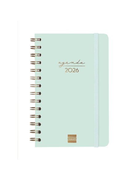 Finocam Alma Agenda - Annuel 2026 - Avec Spirale - Format E5 - 131x19x190mm - Semaine sur 2 pages Horizontal - Couleur Menta