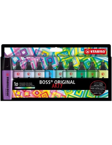 Stabilo Boss Original Arty Pack de 10 Marcadores Fluorescentes Couleurs Frios - Trait entre 2 et 5mm - Encre Avec Base de Eau