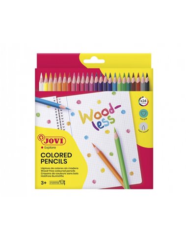 Jovi Woodless Pack de 24 Lapices de Couleurs - Forma Triangular - Minas Résistants - Sans Bois - Couleurs assorties
