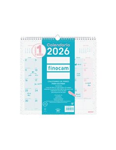 Finocam Chic Calendario de Pared - Annuel 2026 - 300x5x310mm - Espacio Pour Escribir - Couleur Turquoise