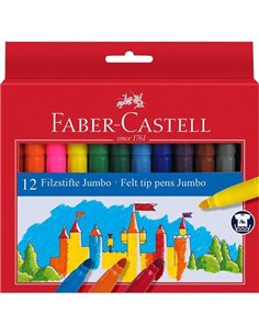 Faber-Castell Jumbo Pack de 12 Feutres Pointe Gruesa - Encre Avec Base de Eau Lavable - Couleurs assorties