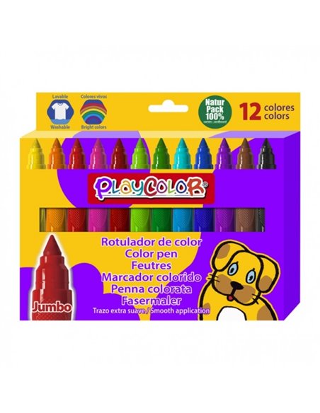 PlayColor Jumbo Basic Pack de 12 Feutres de Pointe Gruesa Extrasuave - Fiable et Seguro - Pointe Bloqueada - Capuchon Ventilado 