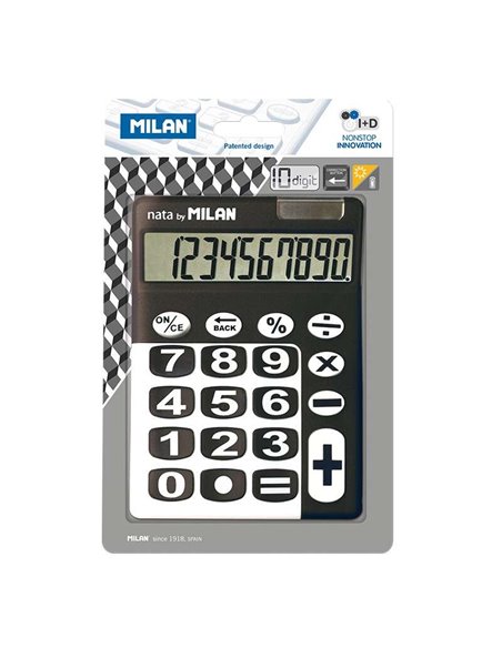 Milan Calculadora 10 Digitos - Calculadora de Sobremesa - Teclas Grandes - Tecla Rectificacion Entrée de Datos - Couleur Noir/Bl