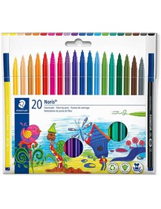 Staedtler 326 Pack de 20 Feutres Pointe de Fibre - Trait 1.0mm Aprox - Résistant à la Presion - Encre à Base de Eau Antisecado -
