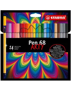 Stabilo Pen 68 Arty Pack de 24 Feutres - Pointe de Fibre - Trait de 1mm aprox. - Encre à Base de Eau - Capuchon Ventilado - Coul