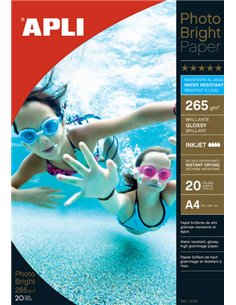 Apli Papier Fotografico Photobright Résistant à l'eau A4 265g 20 Feuilles