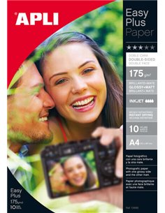 Apli Pack de 10 Feuilles Papier Fotografico Photobright Double face A4 175g - Brillante en una Face et Mate en la otra - Indicad