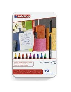 Edding 1200 Boîte Metalica Avec 10 Feutres - Pointe Ronde - Trait 1mm - Encre Avec Base de Eau