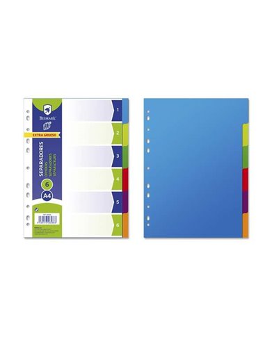 Bismark Pack de 6 Separadores - Taille A4 - Extragruesos - Fabricado en Polipropileno - Couleurs assorties