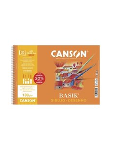 Canson Basik Bloc de Dibujo Spirale 20 Feuilles A4+ 130g - Avec Recuadro - Dimensions 23x32.5cm - Couleur Blanc