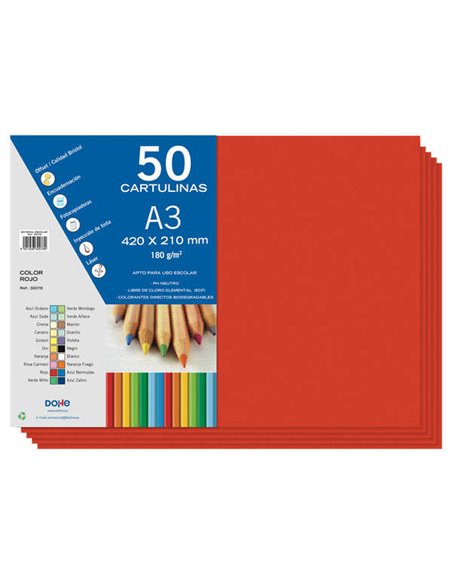 Dohe Cartulinas A3 - 50 Feuilles - Gramaje de 180g - Couleur Rouge