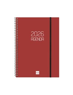 Finocam Opaque Agenda de Spirale - Annuel 2026 - Couvercle Légère - Fermeture Avec Goma Élastique - Format E10 - 162x14x212mm - 