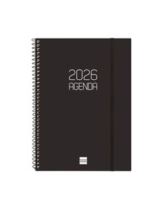 Finocam Opaque Agenda de Spirale - Annuel 2026 - Couvercle Légère - Fermeture Avec Goma Élastique - Format E10 - 162x14x212mm - 