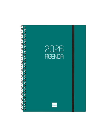 Finocam Opaque Agenda de Spirale - Annuel 2026 - Couvercle Légère - Fermeture Avec Goma Élastique - Format E10 - 162x14x212mm - 