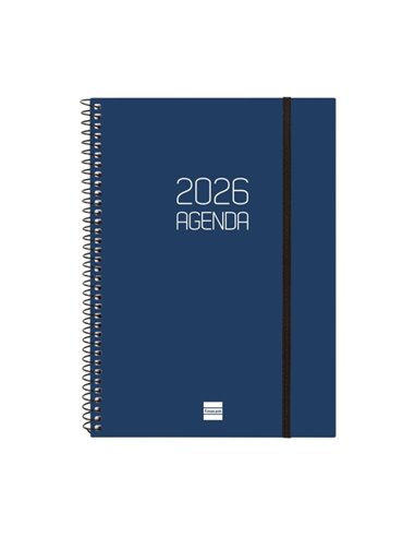 Finocam Opaque Agenda de Spirale - Annuel 2026 - Couvercle Légère - Fermeture Avec Goma Élastique - Format E10 - 162x14x212mm - 