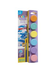 Carioca Pastel Pack de 6 Temperas en Botes de 25ml + Pincel - Superlavables - Mezclables - Couleurs Pastel Assortis