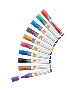 Nobo Pack de 10 Feutres Pour Tableau Blanca - Pointe Ronde 3mm - Encre Liquida - Ventana Pour Ver le Nivel de Encre - Couleurs a