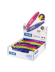 Milan Acid Présentoir Avec 12 Cintas Correctoras Avec Pulsador 5mm x 6m - Couleurs assorties