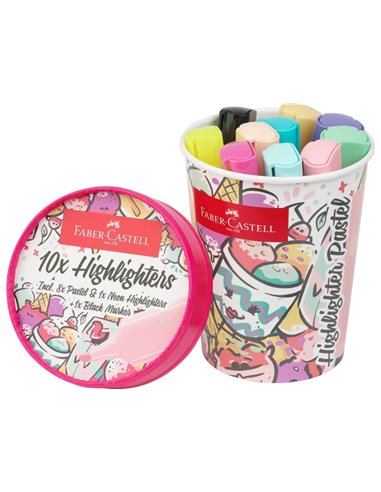 Faber-Castell Textliner 46 Pastel Pack de 10 Marcadores Fluorescentes - Design du Pack Tarrina de Helado - Pointe Biselada - Tra