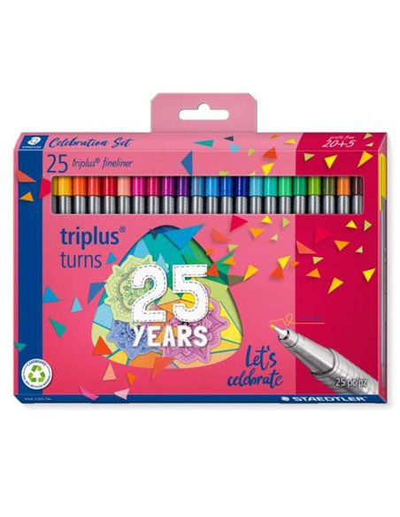 Staedtler Triplus Fineliner 334 Pack de 25 Feutres de Pointe Fina - Trait 0.3mm Aprox - Encre Base de Eau - Couleurs assorties