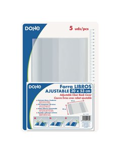 Dohe Pack de 5 Cubiertas Protectoras de Libros - Solapa Adhesiva Reposicionable - Taille 30x53cm - Material PVC 120 micras