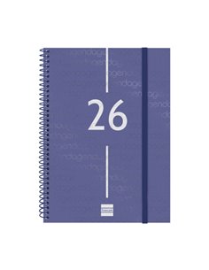 Finocam Year Agenda de Spirale - Couvercle Légère - Format E10 - 162x14x212mm - Semaine sur 2 pages en Vertical - Couleur Bleu