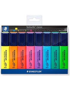 Staedtler Textsurfer Classic 364 Pack de 8 Marcadores Fluorescentes - Séchage rapide - Trait 1 - 5mm - Couleurs assorties